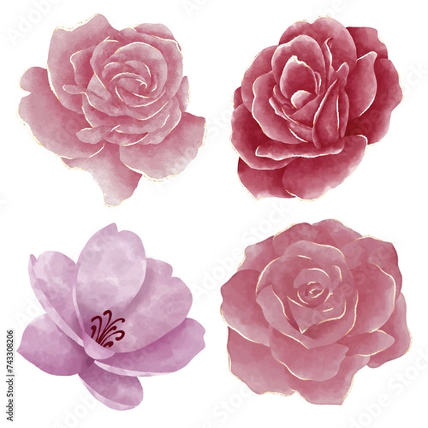 Obraz hand drawn watercolor flower floral element pack