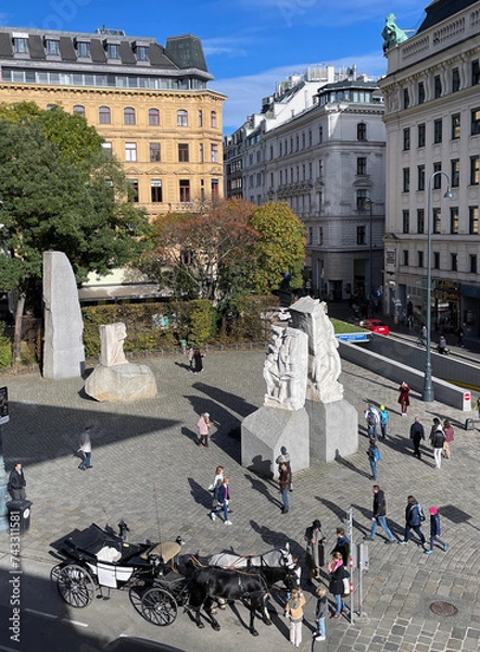 Obraz Aerial view of Helmut-Zilk-Platz anti-war plaza in Vienna, Austria, 2023