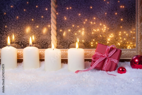 Fototapeta Vierter Advent, Geschenk, Kugeln