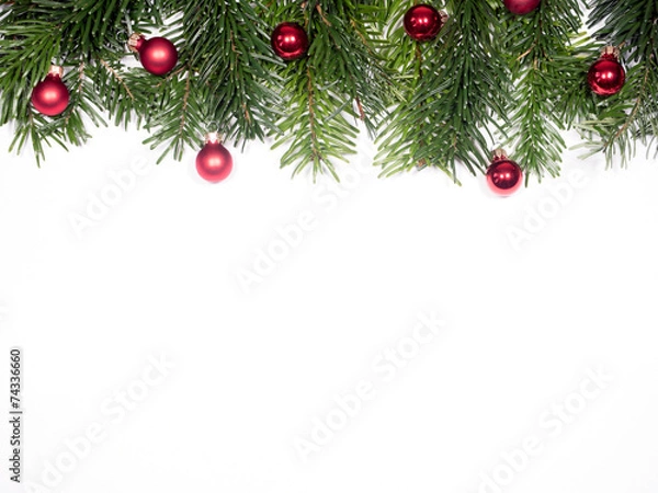 Obraz isolierte Tannenzweige mit christbaumkugeln