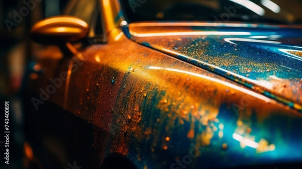 Fototapeta Classic Black Cars on the Road: Abstract Glass Bottles with Water and Alcohol for Driving in Old Automobile Traffic Lights, generative AI