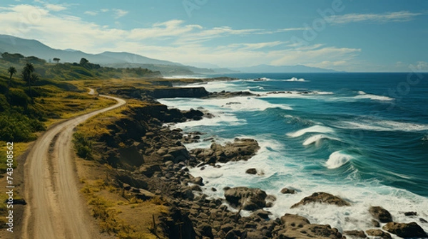 Fototapeta Captivating Coastal Beauty: A Serene Seascape of Sunsets, Waves, and Breathtaking Horizons on the Water's Edge of a Tranquil Beach Setting, generative AI