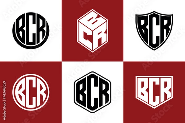 Obraz BCR initial letter geometric shape icon logo design vector. monogram, letter mark, circle, polygon, shield, symbol, emblem, elegant, abstract, wordmark, sign, art, typography, icon, geometric, shape