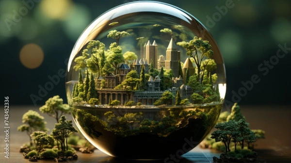 Fototapeta Earth Bubble: Global Nature Reflection in a Green World, generative AI
