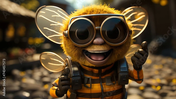 Fototapeta Colorful Cartoons: Playful 3D Illustrations of Funny Characters Wearing Sunglasses and Smiling Under the Su, generative AI