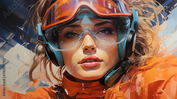 Fototapeta Stay Warm and Active This Winter with Helmet, Ski, and Goggles for Women, Sport Enthusiasts, Skiers, Bikers, and Snowboarders in the Snow!, generative AI