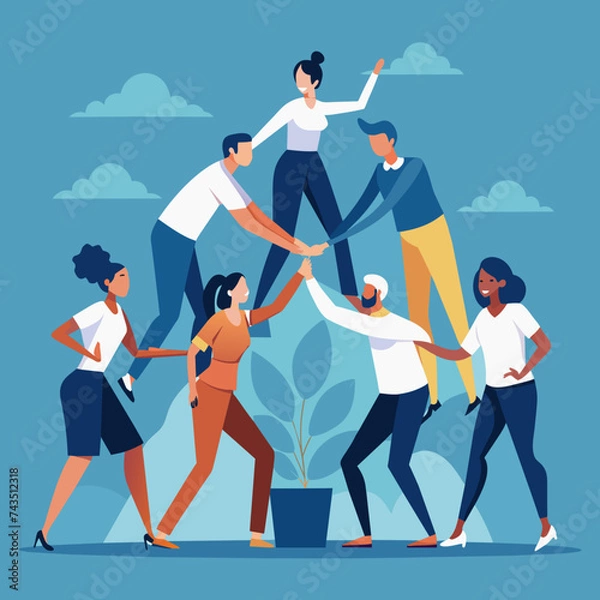 Fototapeta Inclusive team-building exercises illustrated. vektor illustation