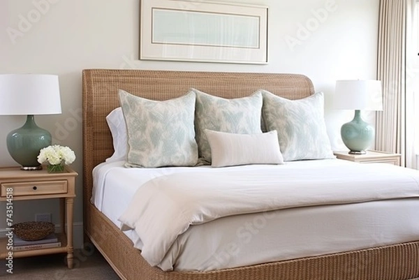 Fototapeta Rattan and Wicker Furniture: Serene Bedroom Ideas with Rattan Headboard Elegance