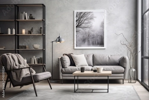 Fototapeta Nordic Art Poster Grey Wall: Stunning Scandinavian Inspired Home Office Designs