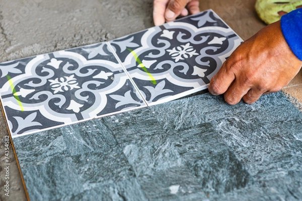 Obraz floor tile installation for house building