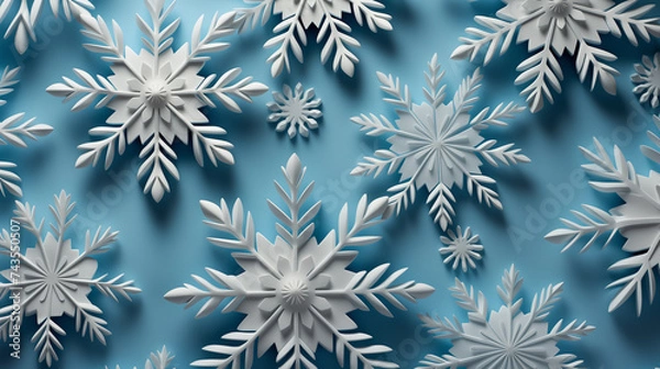 Obraz 3D White Snowflakes on a Blue Background