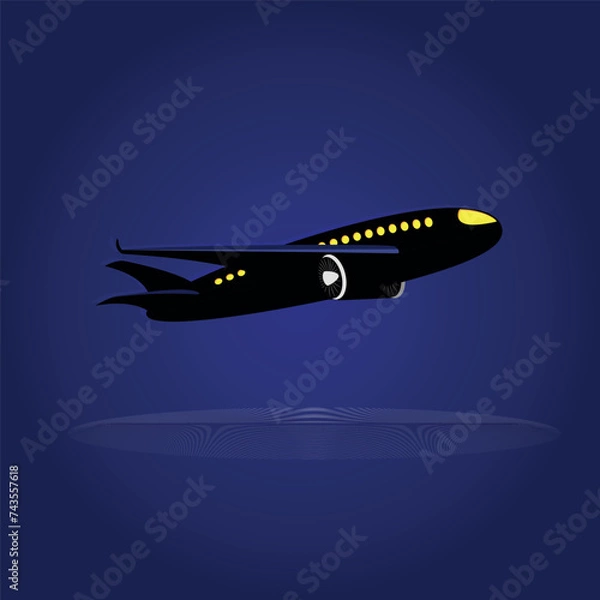 Obraz The plane flies in the night sky. The plane flies against the background of night