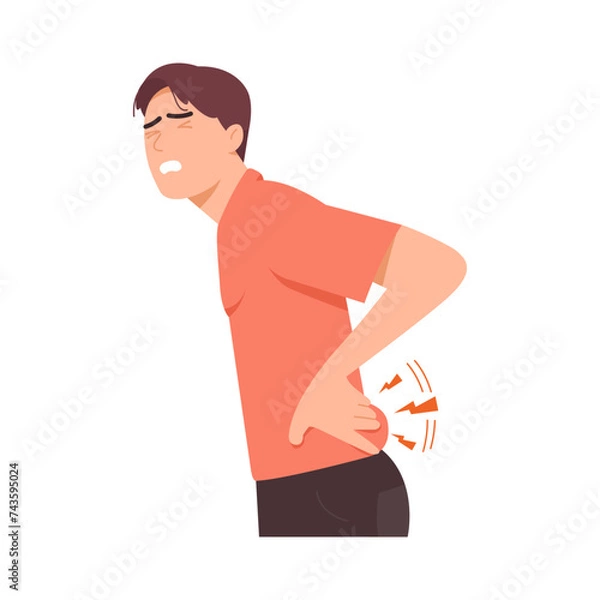 Fototapeta Illustration of a man character having waist or back pain. Problems with lumbar. Flat design