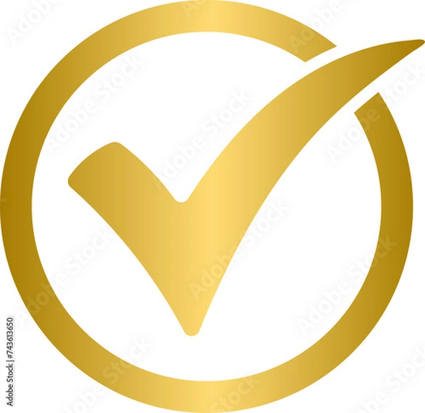 Obraz Golden check mark circle rounded icon
