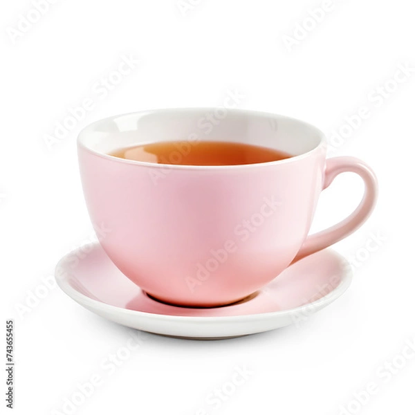 Fototapeta Pink tea cup isolated on white background. Generative Ai.