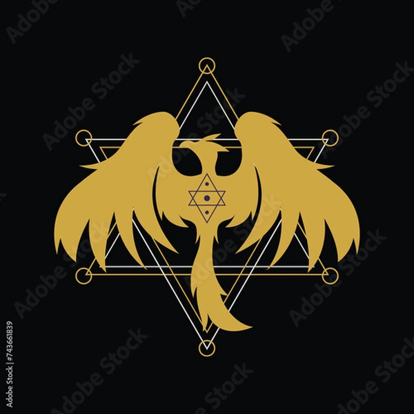 Fototapeta Abstract, Simple, Modern, Elegant, Esoteric, Geometric, Gold Colored Phoenix Symbol Logo Design Vector