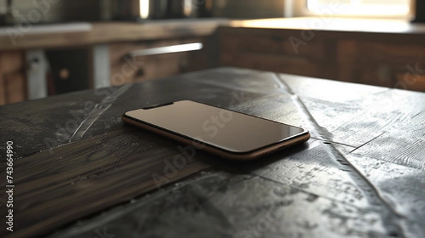 Fototapeta A mockup of a smartphone placed on a table