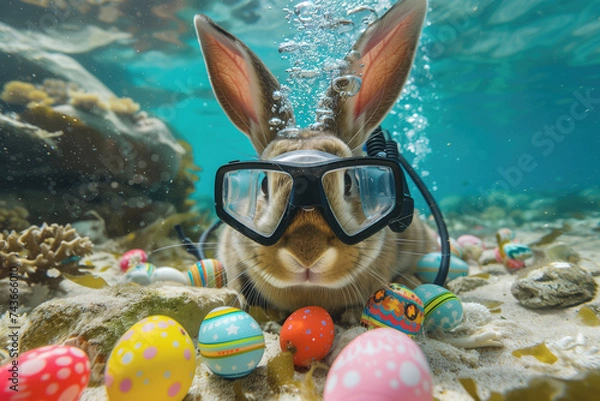 Fototapeta easter bunny scuba diver and coral