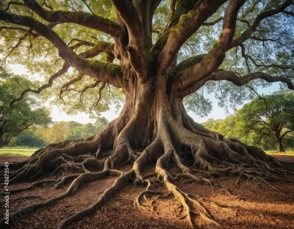 Obraz Old tree with large trunk and big roots