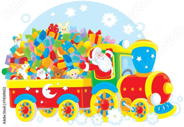 Obraz Santa Claus delivering Christmas gifts on a train