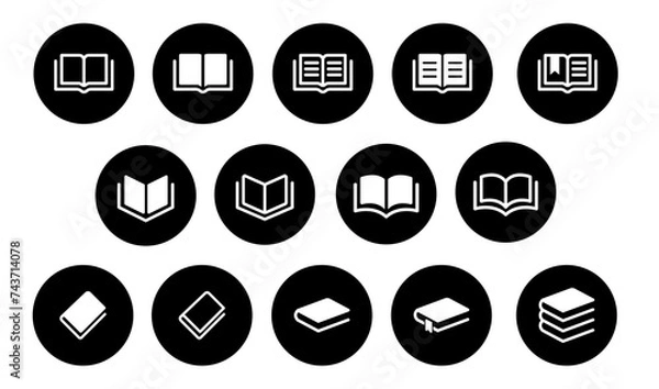 Fototapeta book circle icon set education study reading learning language skill sign symbol button line pictogram vector illustration design flat graphic design	