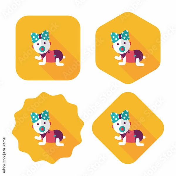 Fototapeta baby rattle flat icon with long shadow,eps10