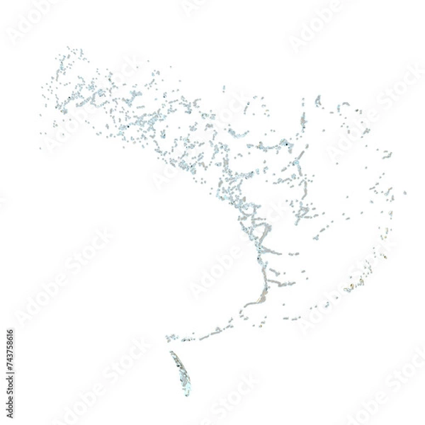 Fototapeta 3d clear blue water scattered around, water splash transparent isolated. 3d render illustration