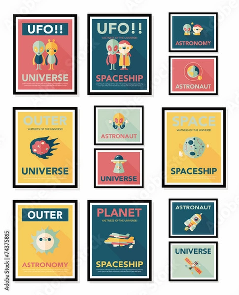 Fototapeta Space poster banner flat design background set, eps10