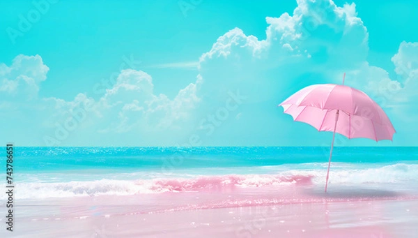 Fototapeta Tranquil Seaside Escape: Pristine Beach with Crystal Clear Waters Under a Sunny Sky