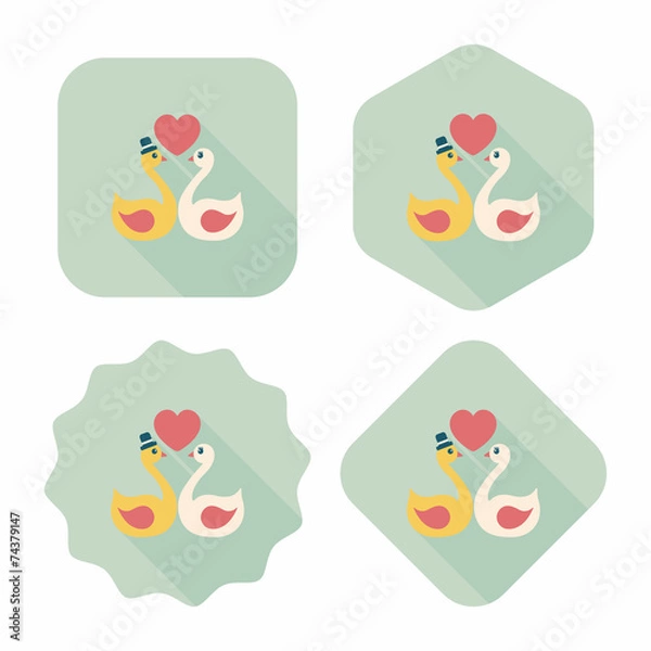 Fototapeta wedding swan flat icon with long shadow,eps10