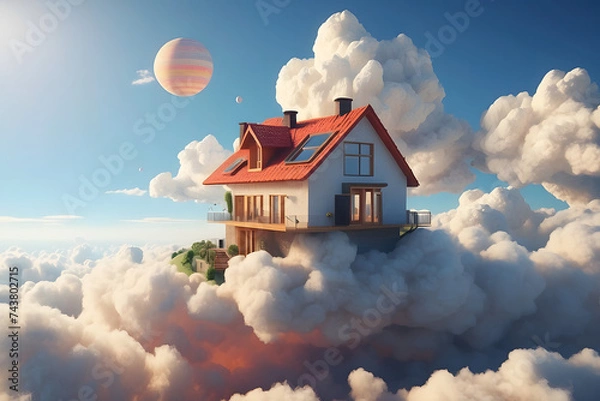 Obraz 3d house floating on clouds