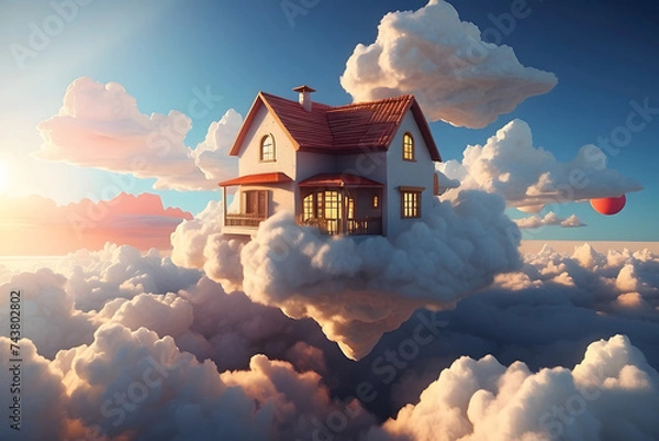 Obraz 3d house floating on clouds