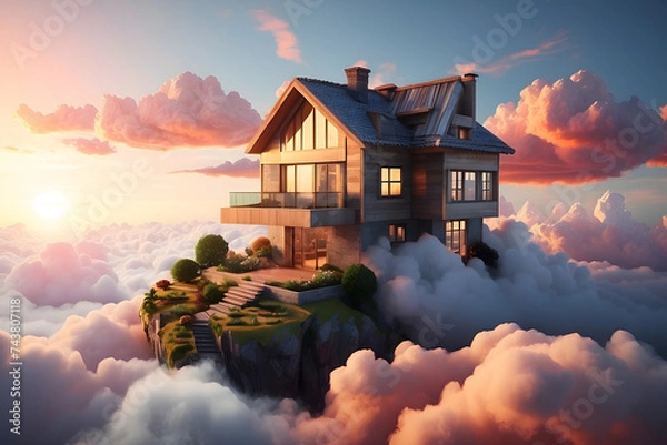 Obraz 3d house floating on clouds