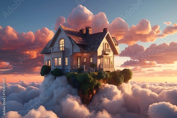 Obraz 3d house floating on clouds