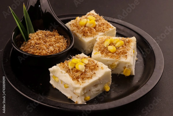 Obraz Maja Blanca is a Filipino Dessert Made of Coconut Milk and Corn, Thickened with Cornstarch. Filipino Coconut Milk Corn Pudding.