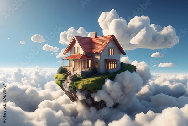 Obraz 3d house floating on clouds