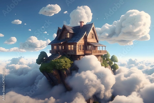 Obraz 3d house floating on clouds