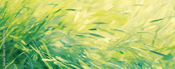 Obraz Green grass nature background in art nouveau painting stylet. Soft green abstract banner.