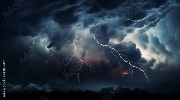 Fototapeta wallpaper of lightning on black stromy cloud, thunder on dark sky cloud, dramatic sky cloud, thunderstrom