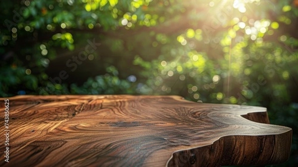 Fototapeta Bathed in the gentle glow of sunlight, raindrops adorned the wooden tableau, their shimmering reflections a testament to the beauty found in the simplest of natural moments.
