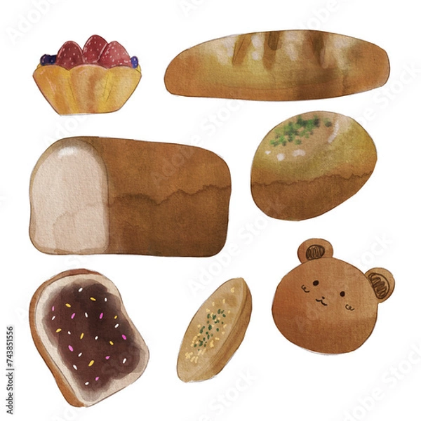 Obraz Breads Watercolor Illustration