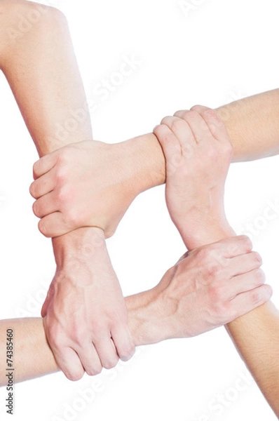 Fototapeta Team concept using joined hands.