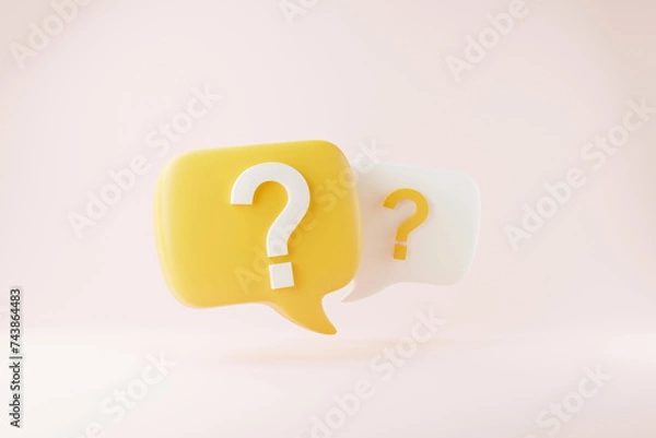Fototapeta 3D rendering A question mark floated in the air. Question ideas that arise in various places.