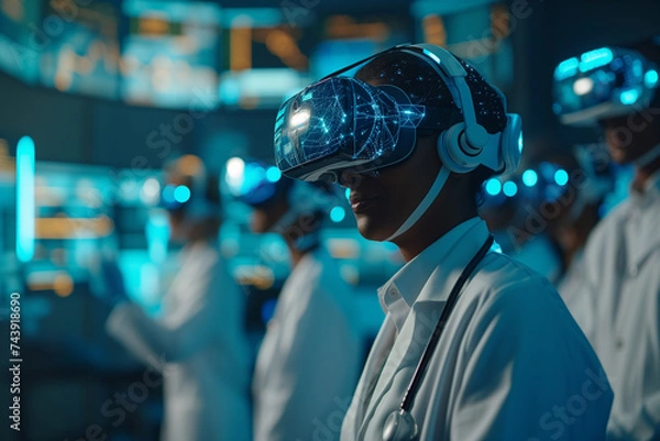 Obraz doctors wearing VR headset working in a lab