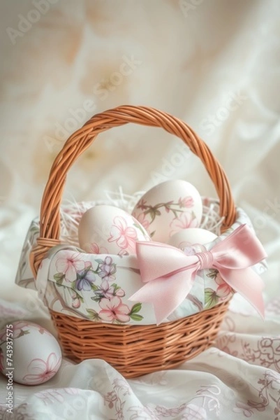 Obraz Basket with easter eggs