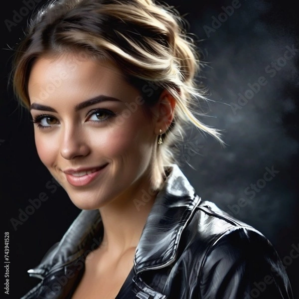 Fototapeta The smile of a young, beautiful woman looking straight ahead and smiling charmingly