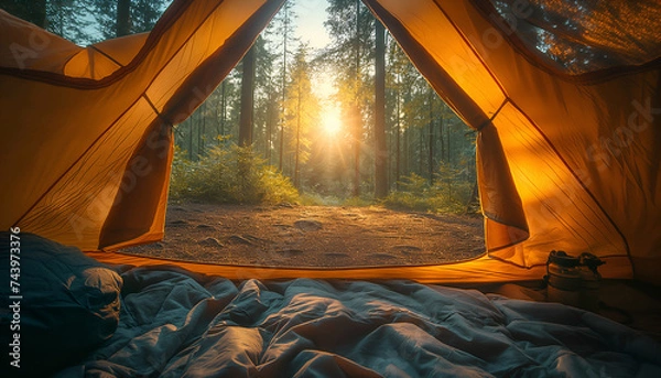 Fototapeta View from the Tent Over Beautiful Natural Surroundings