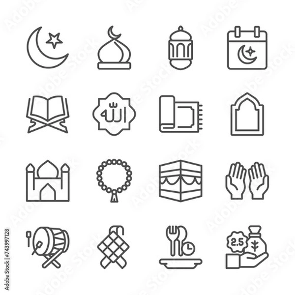 Fototapeta Islamic and ramadan line icon set vector image