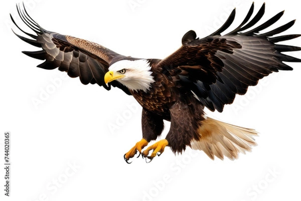 Obraz a high quality stock photograph of a single flying happy eagle isolated on a white background