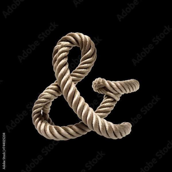 Fototapeta Alphabet made from rope on black background, Generative AI